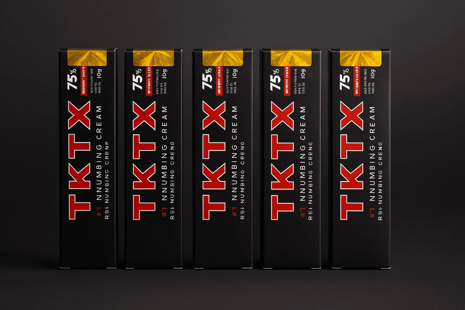 5 PACK TKTX Negra 75% – Crema para el cuidado de la piel antes del tatuaje